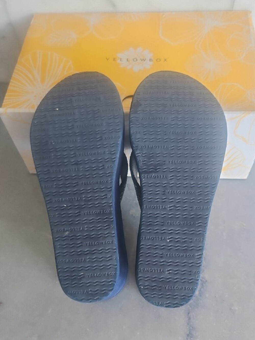 Yellow Box Navy Beaded Wedge Thong Sandals - Picture 5 of 10